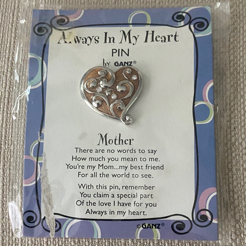 GANZ Heart Pin with Silver Swirls New